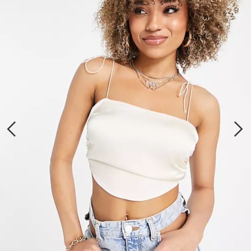 Misguided satin curve hem crop cami